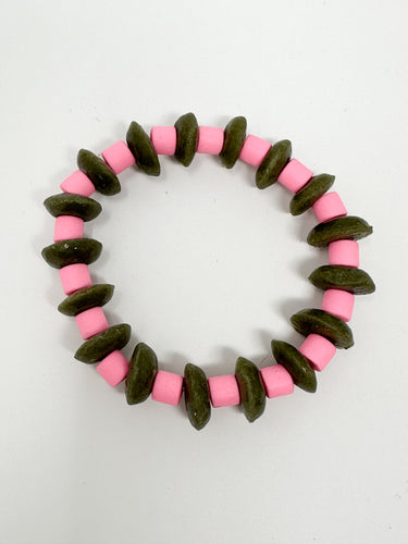 DeeDee Stretch bracelet | Olive + Bubble Gum