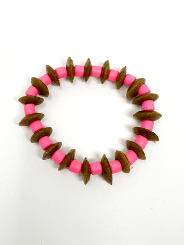 DeeDee Stretch bracelet | Tan + Hot Pink