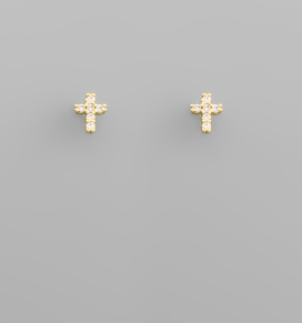CZ Mini Cross Studs | Gold