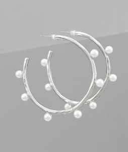 Pearl Studded Hoops | Silver