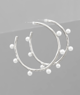 Pearl Studded Hoops | Silver