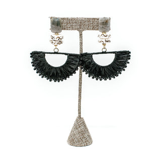 Lila Raffia Fan Earrings | Black & Gray