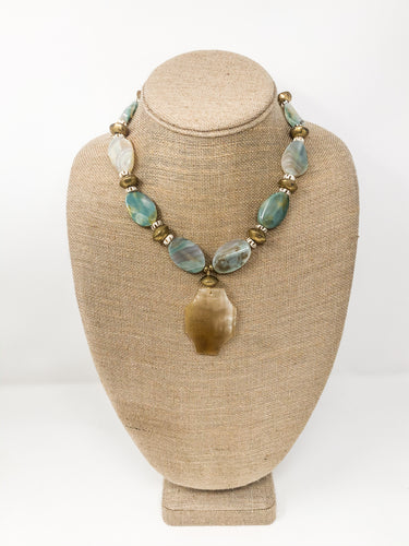 Cara Green Agate and Brass Necklace