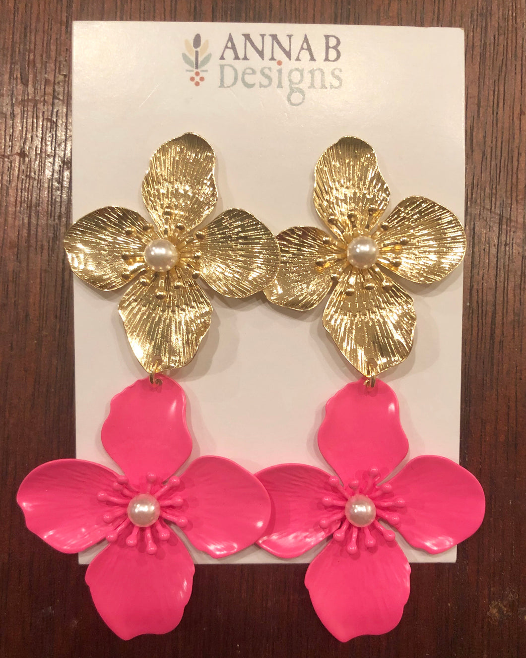 Pink and Gold Floral Earrings