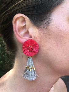 Raffia Flower Earrings- Ivory, Blush, Gray